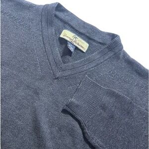 Tommy Bahama Silk Cotton Blend V-Neck Knit Charcoal Gray Mens Sweater Size M